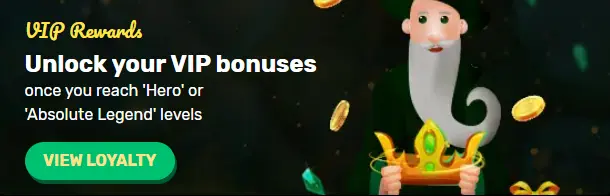 VIP Rewards banner with a wizard holding a golden crown