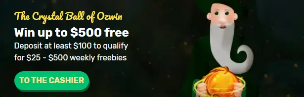 The Crystal Ball of Ozwin banner with a wizard holding a glowing orb