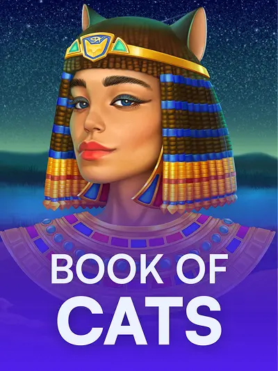 Book of Cats pokie thumbnail with an Egyptian cat and book symbol