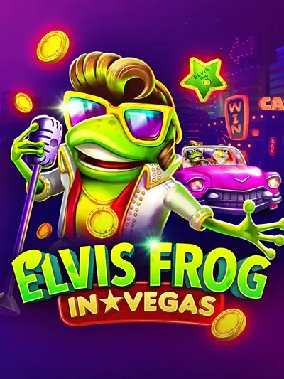 Elvis Frog in Vegas pokie thumbnail with a frog in a white jumpsuit