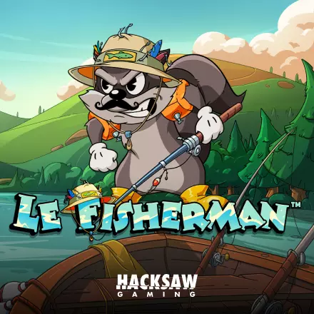 Le Fisherman pokie thumbnail with a fisherman and coloured fish symbols